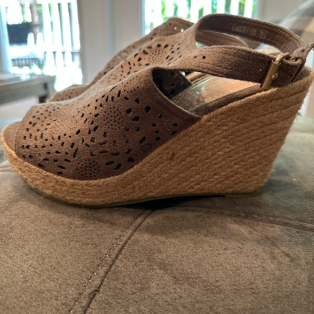 Refresh Brown Espadrille Wedge with Laser-Cut Design